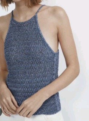 Massimo Dutti Strappy Textured Knit Sleeveless Top Blue Size S NWT $99