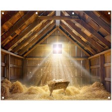 10x8ft Fabric Christmas Manger Scene Backdrop Birth of Jesus Nativity Holy Fa...