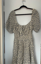 Reformation Dress 12 Cream Blue Floral Mini Fit Flare Puff Sleeve Summer