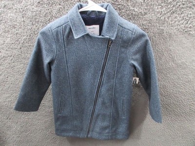 NWT Old Navy Kids Boys Coat XS (5)  Blue Herringbone Moto Jacket Off Center Zip