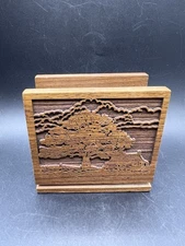 Lasercraft Laser Cut Napkin Holder Walnut Wood Tree Vintage