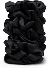 Satin Scrunchies for Women 8PCS Black Silk Hair Ties No Crease, Frizz-Fre...
