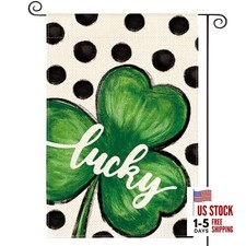 St Patricks Day Lucky Shamrock Garden Flag 12x18 Garden Size-12 x 18" Green