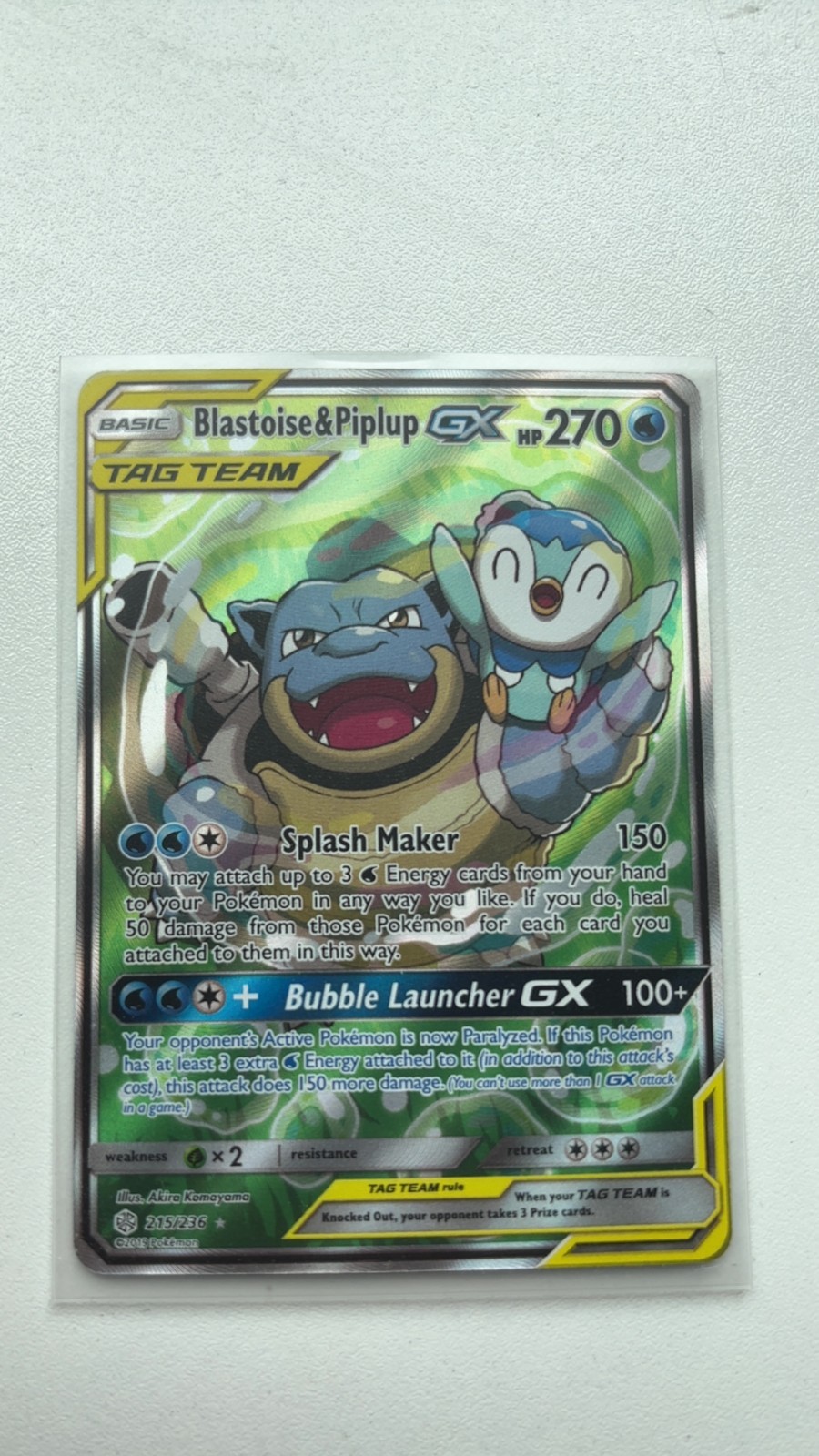 Blastoise & Piplup GX 215/236 Sm-Cosmic Eclipse Holo NEAR MINT!