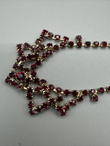 Vintage Red Ruby Colored Rhinestone Gold Tone Bracelet With necklace #914 - Picture 8 of 13