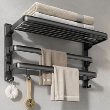 24-Inch Towel Rack,Bathroom Towel Shelf with 2 Towel Bar Foldable Towel Holde...