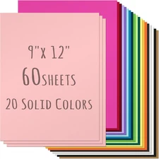 9 x 12 Inch Large Colored Cardstock 60 Sheets 20 Assorted Colors Solid Core Card