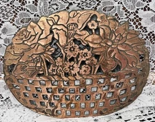 Vintage Old Dutch Design Copper Trivet Floral Basket