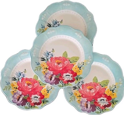 Four (4) Pioneer Woman ~ SWEET ROMANCE BLOSSOM ~ 10.75" Stoneware Dinner Plates