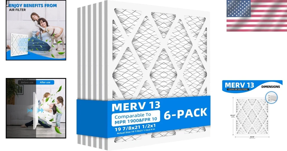 MERV 13 6-Pack  Air Filters 19 7/8"x21 1/2"x3/4" - Cleaner Air Guaranteed - Image 2 of 4