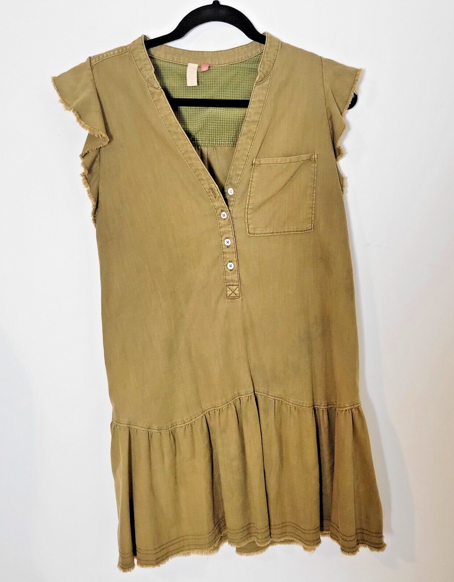 Anthropologie Pilcro Dress XS Flounced Tunic Moss Green Ctton Denim Frayed  Hem | eBay