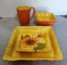 Tabletops Lifestyle Tuscan Gisela Hand Painted Floral 4 pc Stoneware Dinner Set