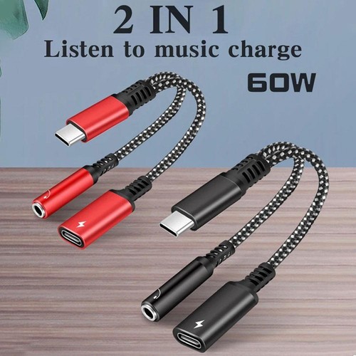2-in-1 Type-C USB C to 3.5mm AUX Audio Headphone Jack Charger Adapters Q2Z2