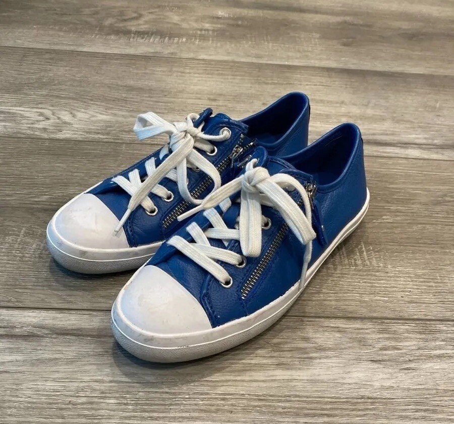 Coach Womens Empire Zipper Blue Leather Sneakers Shoe… Gem