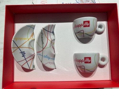 SET OF 2 ILLY CAFFE' LIVE HAPPILY ESPRESSO CUPS & SAUCERS
