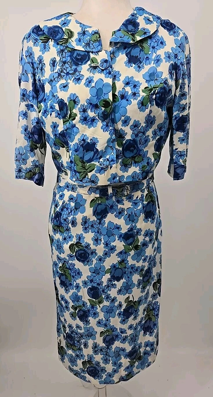Vintage 1950s Mad Men Floral Dress & Jacket Set, Metal Zipper Retro Rockabilly