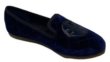 Tory Burch Quilted Billy Slipper Smart Velvet Leather Flats Size 8 in Navy/Black
