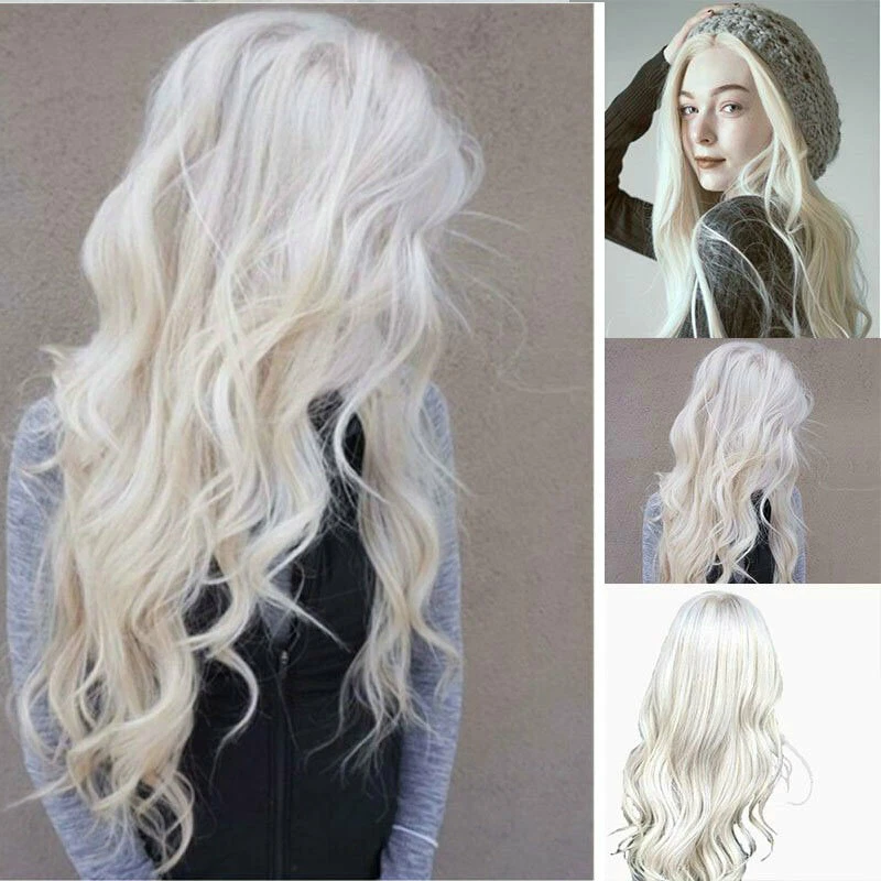 Long Curly Wig Women s Ladies Cosplay Silver White Hair Ombre Wavy Wigs