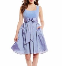 $160 Adrianna Papell Steel Blue Ponte &Taffeta Fit & Flare Sash Dress 2 NEW A962