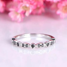 1.2ct Simulated Black Diamond Wedding Band Half Eternity White Gold Plated