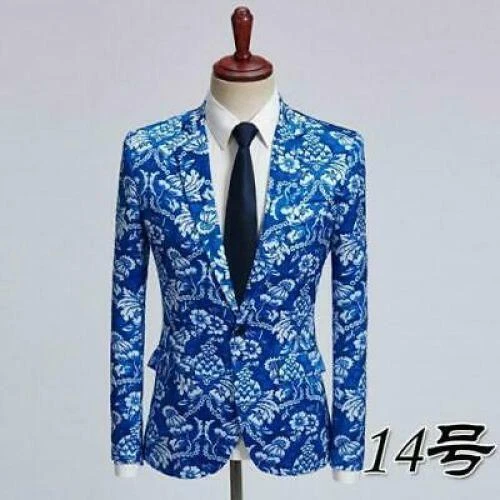 Herren chinesischer Stil Blumendruck Revers Mantel Jacke schmale Passform lässig Langarm - Bild 24 von 51