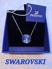 NWT 99 SWAROVSKI SILVERTONE BLUE ROUND CRYSTAL PENDANT NECKLACE IN BOX