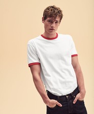 Image of 11 x White & Red Contrast Ringer T-Shirt Brand New Fruit of the Loom 2XL XXL
