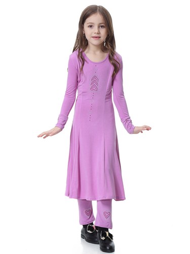 Kids Abaya Muslim Prayer Maxi Dress Girls Pants Robe 2-Piece Set Islamic Kaftan - Picture 44 of 60