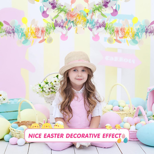 32.8 Feet X 4 Inches Easter Tinsel Garland with Colorful Egg Decorations, Easter - Picture 7 of 8