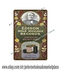 1905 Edison Gold Moulded Records Phonograph audio equipement recording tin sign