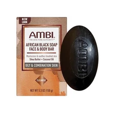 African Black Soap Face & Body Bar Cleans and Nourishes Skin Rinses Clear 5.3...