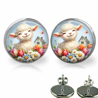 Spring Flower Garden Little Lamb Stud Earrings Floral Spring Jewelry Gifts