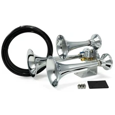 HornBlasters Outlaw Loud Train Air Horn Set for Semi or Large Truck - Chrome