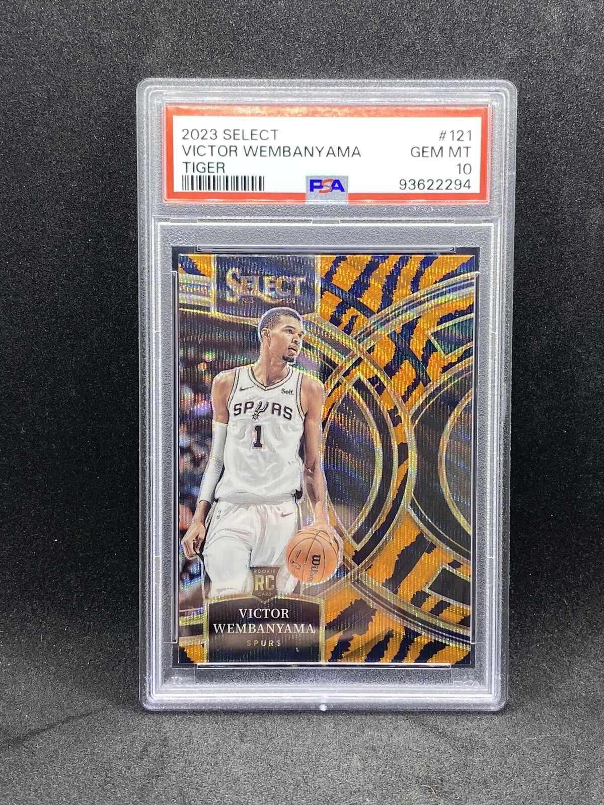 Victor Wembanyama 2023 Select Premier Level Prizm Tiger PSA 10 GEM MINT RC POP17