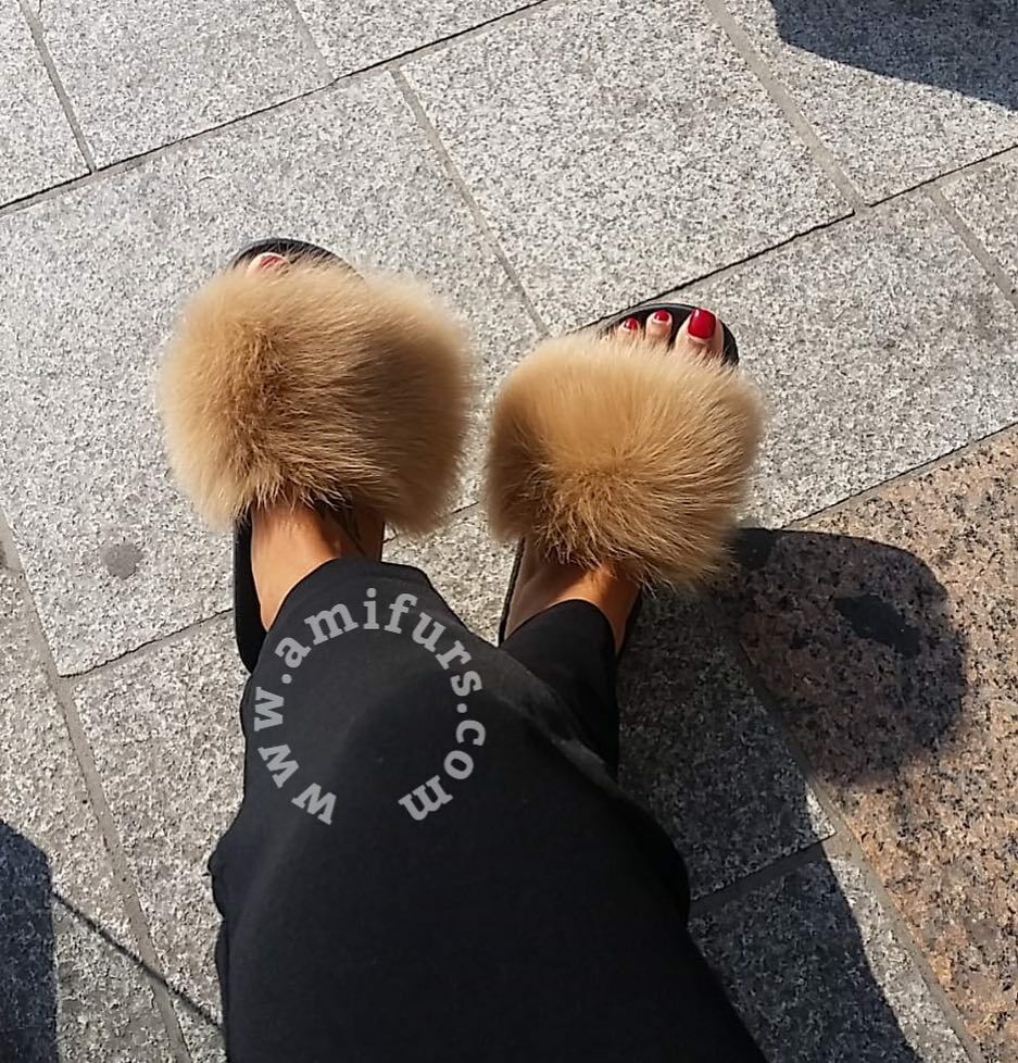 PANTOFOLA D’ORO Pantofole in pelliccia di volpe vera fattoria scarpe peluche peluche pelliccia soffice spiaggia nuove