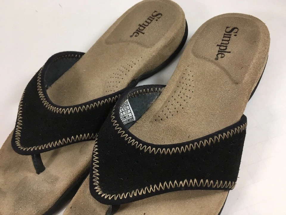 Простой бренд кожи шлепанцы сандалии женский размер 6 черный комфорт обувь - Изображение 2 из 4