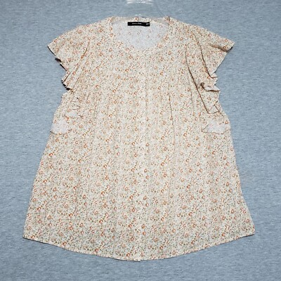 Doe & Rae Top Women's M Button Up Flutter Sleeve Calico Tiny Flowers Cottagecore
