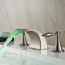 Widespread LED Bathroom Sink Basin Faucet 3-Hole Waterfall Brushed Nickel Tap