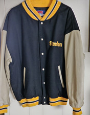 VTG 90s Mirage Pittsburgh Steelers Letterman Jacket - Wool Leather - Mens LARGE