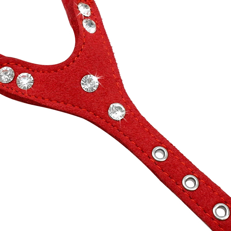 Arnés de gamuza suave de cuero para perros con estrás brillante pequeño mediano chaleco para caminar perros Foto 4 de 4