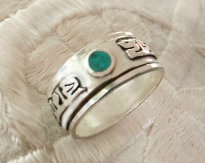 Sehr schöner Silber Dreh-RING aus TIBET Om Mane Padme Hum mit Türkis