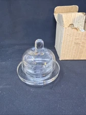 Vintage Small Butter Dish Dome Lid Cloche Clear Glass, likely Anchor Hocking EUC