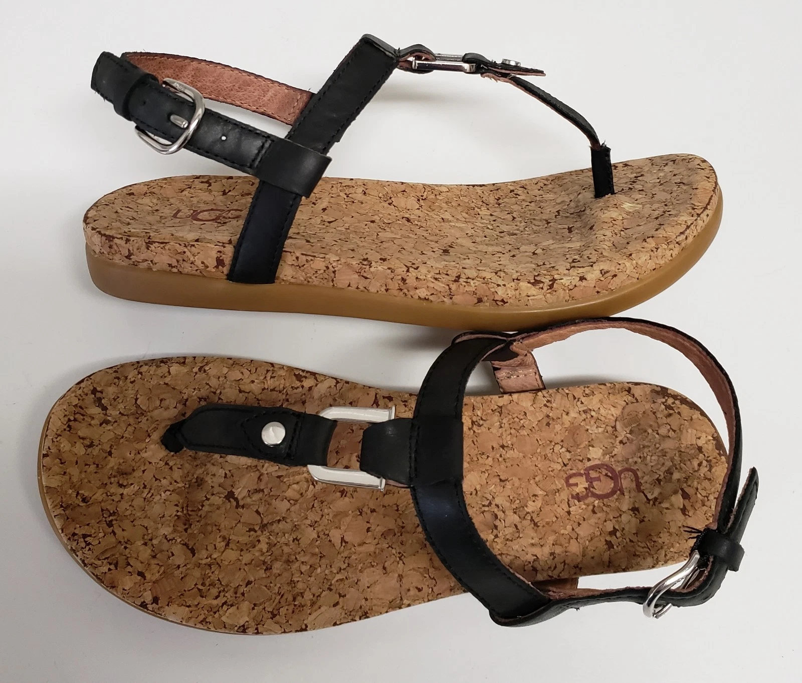 Sandali UGG donna taglia 6 Aleigh neri in pelle con cinturino a T