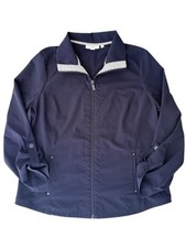 Chico's Navy Blue Full Zip Mid-Length Women's Jacket with Pockets UPF 50 