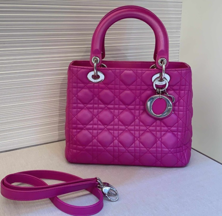 Christian Dior Lady Dior Quilted Leather Tote 2WAY Shoulder Handbag
