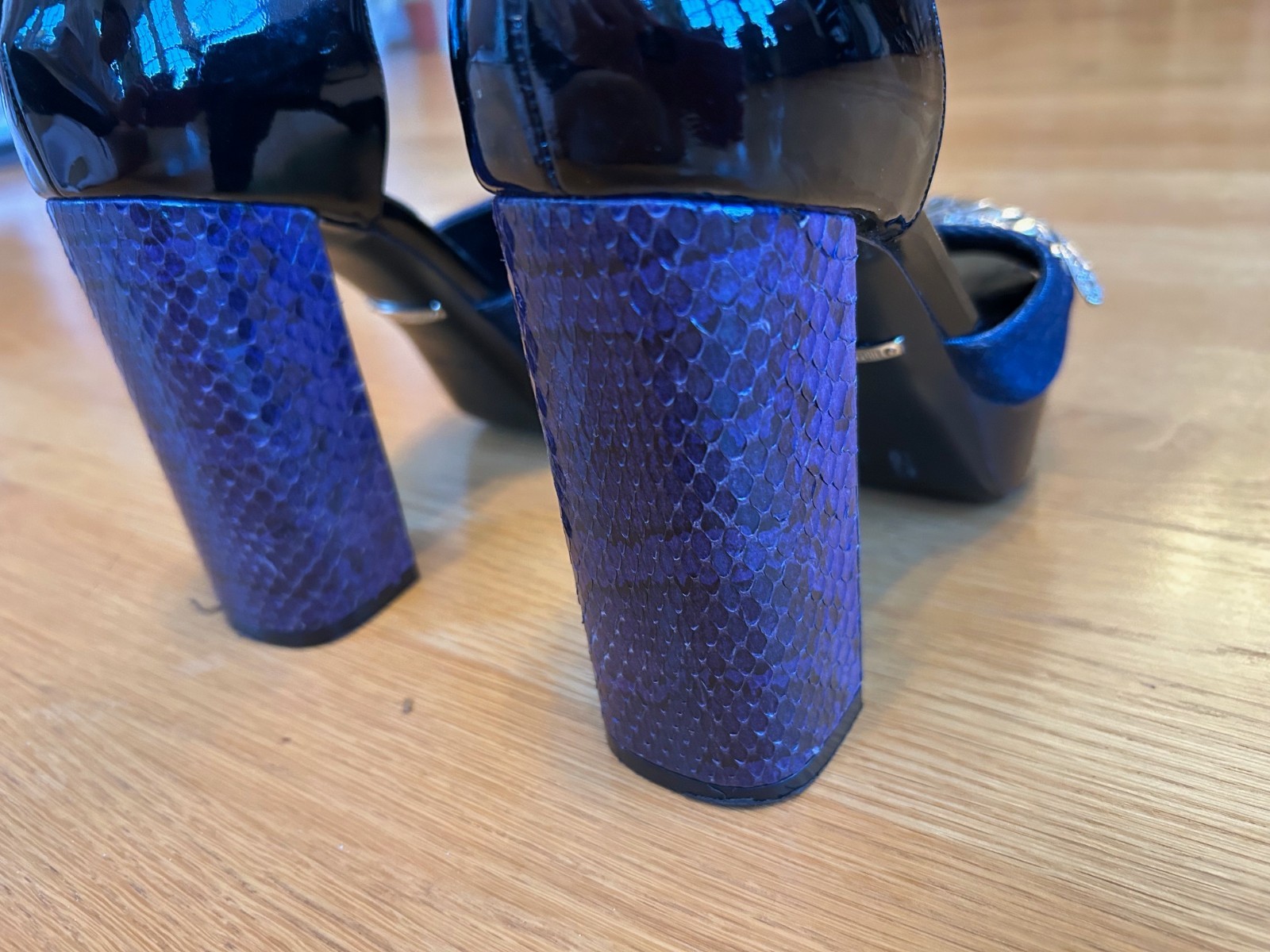 ROBERTO CAVALLI Black Purple Blue Python Denim Pa… - image 8