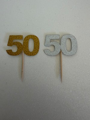 50. Geburtstag Cupcake Topper Brötchen Tortenaufleger x10 Gold Silber Mix Glitzer