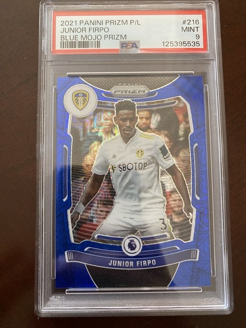 2021-22 Panini Prizm Premier League Junior Firpo Blue Mojo Prizm Leeds PSA 9