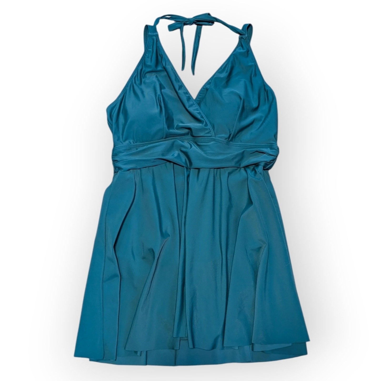 Bloomchic Teal Solid Ruffle Hem Empire Waist Halt… - image 1