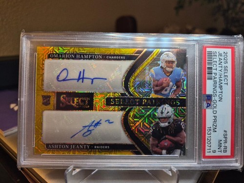 2025 Panini Select Ashton Jeanty Omarion Hampton RC AUTO GOLD PRIZM 2/10 PSA 9